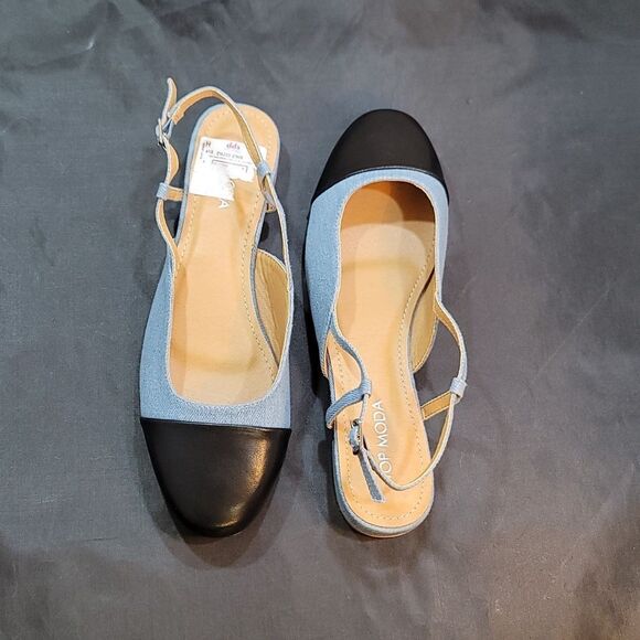 BRAND NEW TOP MODA SLINGBACK LOW BLOCK-HEEL ADJUSTABLE BUCKLE SHOE G1 - Picture 4 of 13